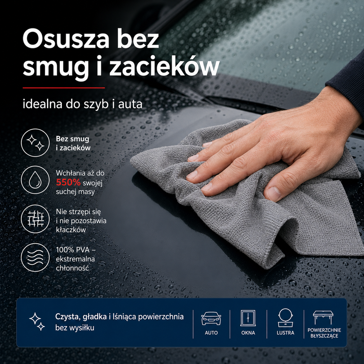 Vileda PVAmicro Max osuszanie samochodu i szyb